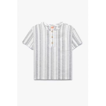 Tricou din amestec de in cu buzunar pe piept