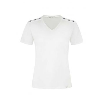 Tricou din amestec de lyocell si bumbac - cu nasturi decorativi