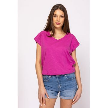 Tricou din bumbac cu decolteu in V Mudla