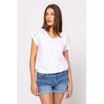 Tricou din bumbac cu decolteu in V Mudla