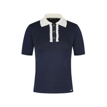 Tricou polo cu guler contrastant - Albastru indigo