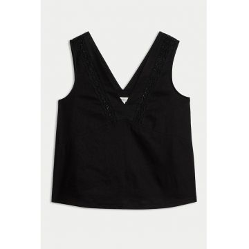 Top din amestec de in cu broderie