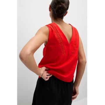 Top din amestec de in cu broderie