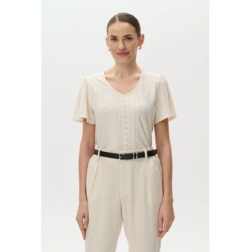 Tricou cu decolteu in V si dantela Sangallo