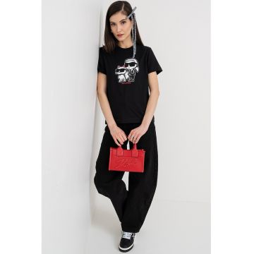 Tricou cu decolteu la baza gatului si imprimeu