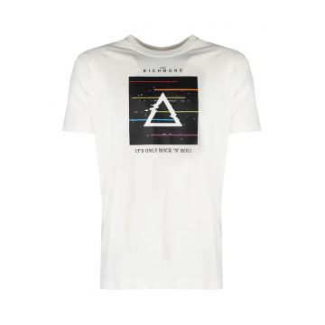Tricou cu imprimeu foto si decolteu la baza gatului -