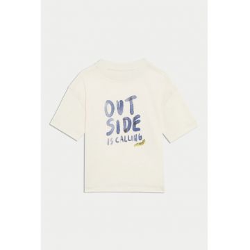 Tricou cu imprimeu text si maneci cazute