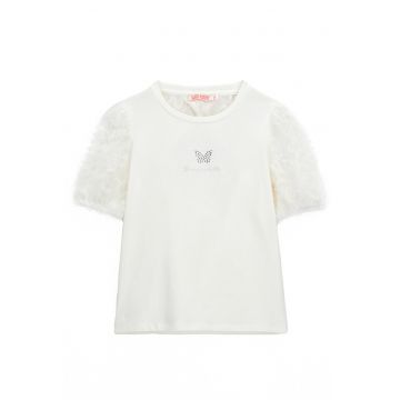 Tricou din amestec de bumbac cu decolteu la baza gatului