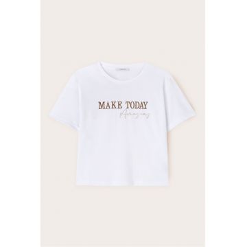 Tricou din bumbac cu decolteu la baza gatului
