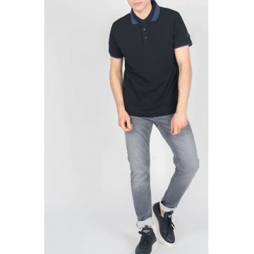 Tricou polo din bumbac cu guler contrastant - Negru -