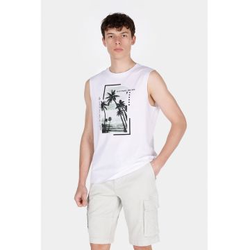 Top de bumbac cu imprimeu tropical