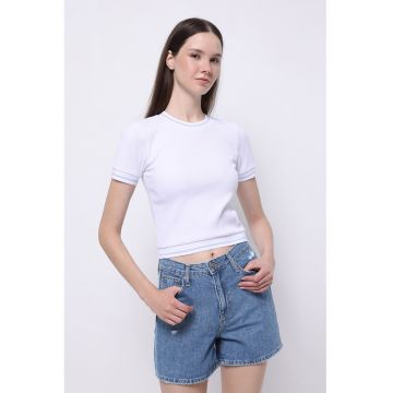 Tricou crop cu aspect striat