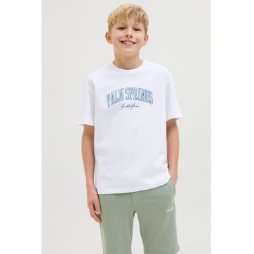 Tricou cu decolteu la baza gatului - imprimeu text si logo