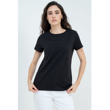 Tricou de bumbac cu decolteu la baza gatului