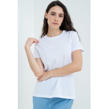 Tricou de bumbac cu decolteu la baza gatului
