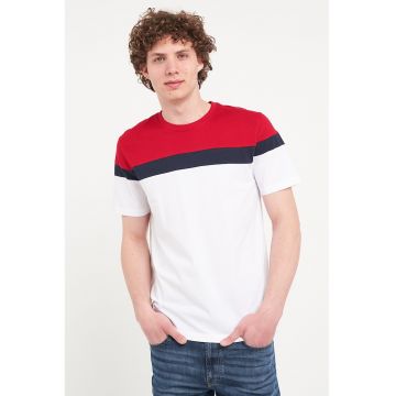 Tricou de bumbac cu decolteu la baza gatului