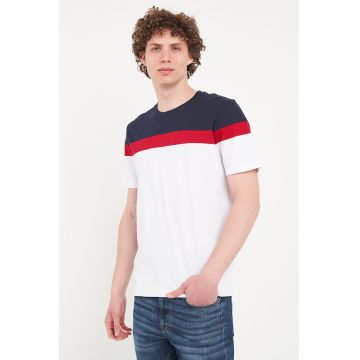 Tricou de bumbac cu decolteu la baza gatului