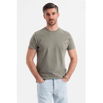 Tricou de bumbac cu decolteu la baza gatului