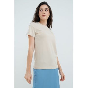Tricou de bumbac cu decolteu la baza gatului