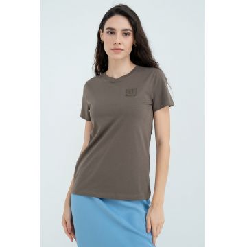 Tricou de bumbac cu decolteu la baza gatului