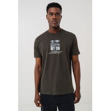 Tricou din bumbac cu imprimeu logo si foto