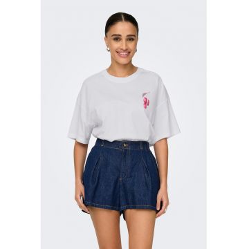 Tricou din bumbac organic cu imprimeu si maneci cazute