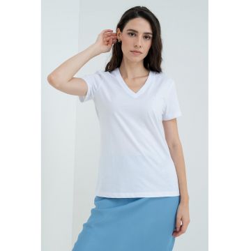 Tricou regular fit cu decolteu in V