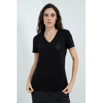 Tricou regular fit cu decolteu in V