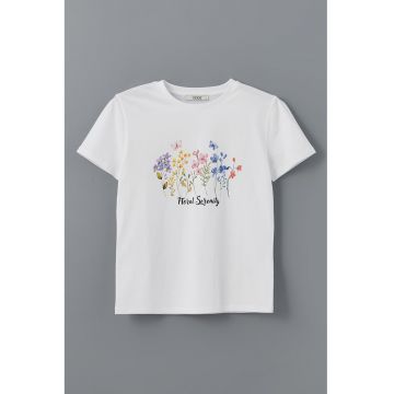 Tricou cu decolteu la baza gatului si imprimeu floral