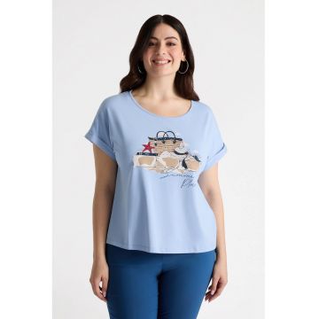 Tricou cu imprimeu grafic si decolteu rotund