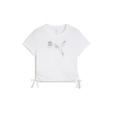 Tricou cu imprimeu logo si volane laterale
