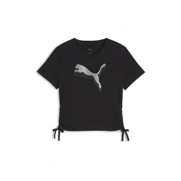 Tricou cu imprimeu logo si volane laterale