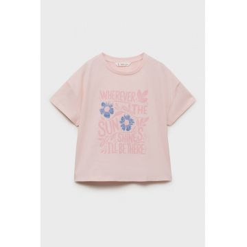 Tricou cu imprimeu text si floral pe partea din fata