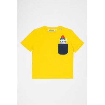 Tricou de bumbac cu decolteu la baza gatului