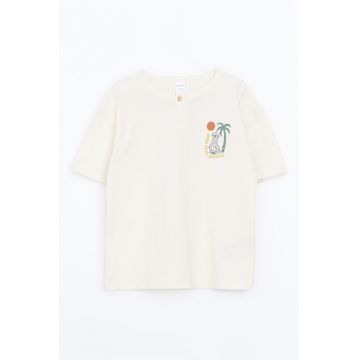 Tricou din bumbac cu decolteu la baza gatului