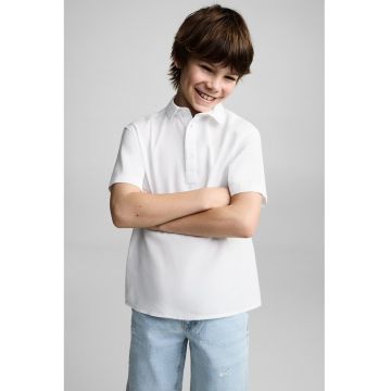 Tricou polo din amestec de in cu fenta cu nasturi