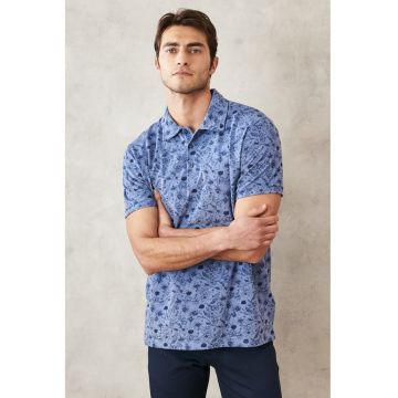 Tricou polo slim fit cu model floral