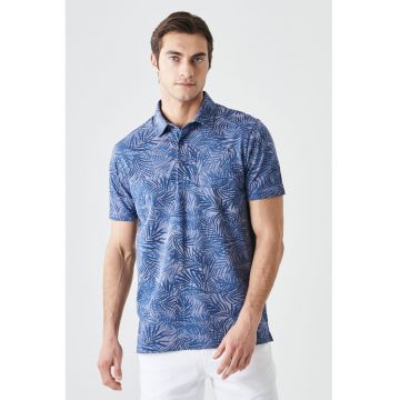 Tricou polo slim fit cu model tropical