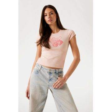 Tricou crop din amestec de modal cu logo
