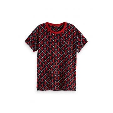 Tricou cu imprimeu si decolteu la baza gatului -