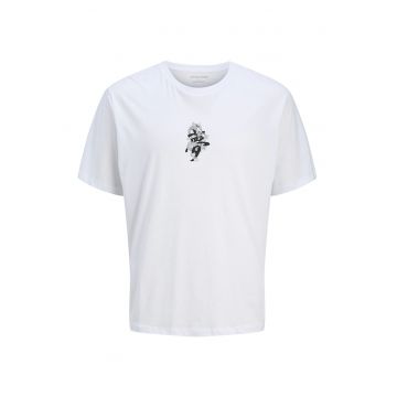 Tricou cu imprimeu si decolteu la baza gatului