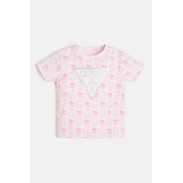 Tricou cu imprimeu si decolteu la baza gatului