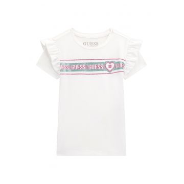 Tricou cu logo stralucitor si volane