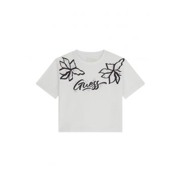 Tricou cu model logo - floral si strasuri
