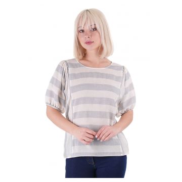 Tricou din bumbac in dungi - cu maneci bufante