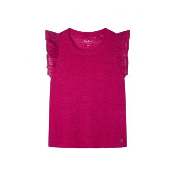 Tricou din in cu maneci cu volane -