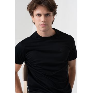 Tricou uni din bumbac cu decolteu la baza gatului