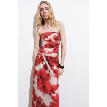 Top crop bandeau cu imprimeu floral