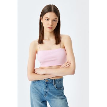 Top crop cu bretele inguste si model striat