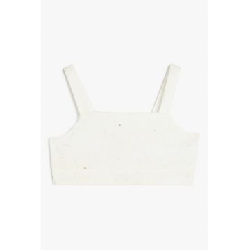 Top crop cu broderie florala